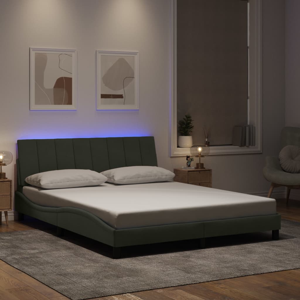 Bedframe met LED zonder matras "Hanko" fluweel lichtgrijs 160x200 cm is nu te koop bij PeponiXL, paradijselijk wonen!