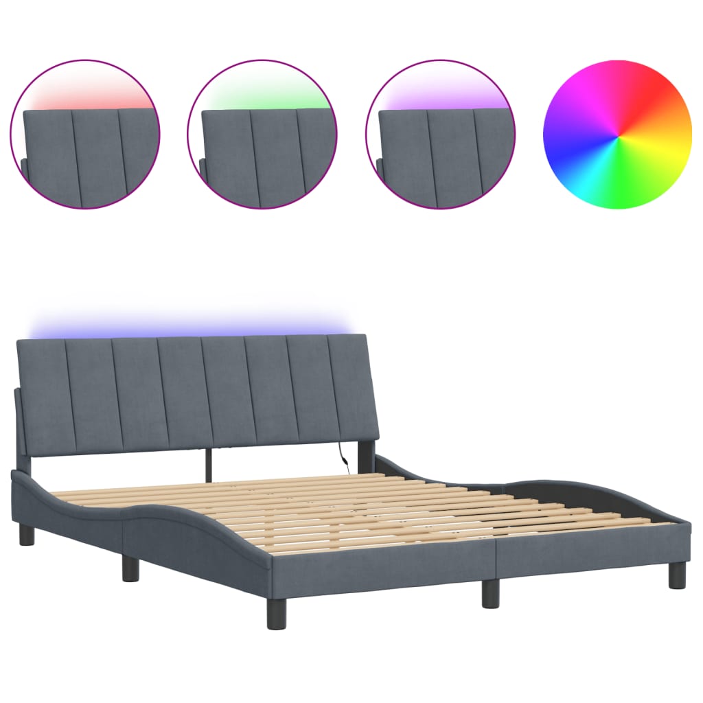 Bedframe met LED zonder matras "Hanko" fluweel donkergrijs 160x200 cm is nu te koop bij PeponiXL, paradijselijk wonen!