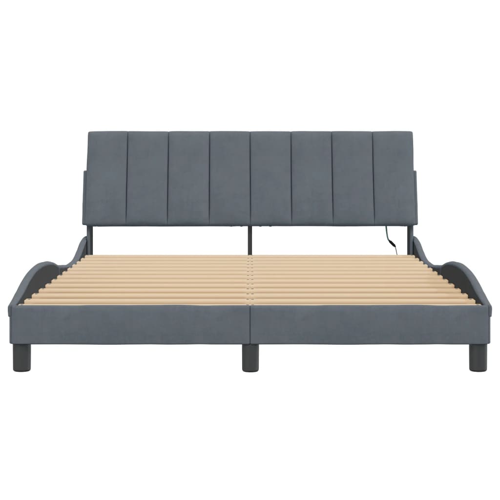 Bedframe met LED zonder matras "Hanko" fluweel donkergrijs 160x200 cm is nu te koop bij PeponiXL, paradijselijk wonen!