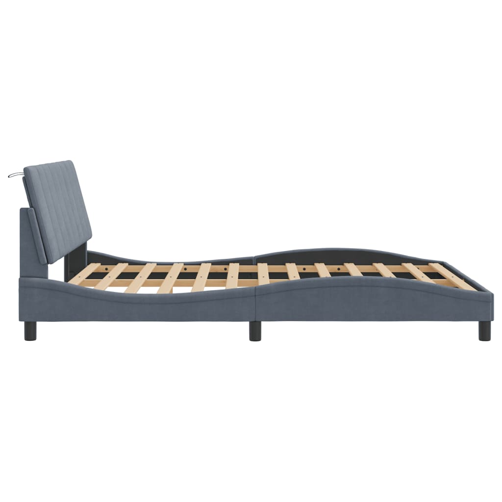 Bedframe met LED zonder matras "Hanko" fluweel donkergrijs 160x200 cm is nu te koop bij PeponiXL, paradijselijk wonen!