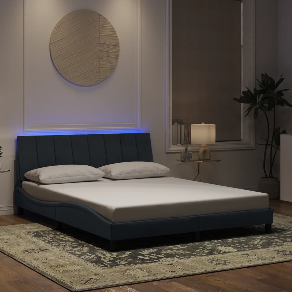 Bedframe met LED zonder matras "Hanko" fluweel donkergrijs 160x200 cm is nu te koop bij PeponiXL, paradijselijk wonen!