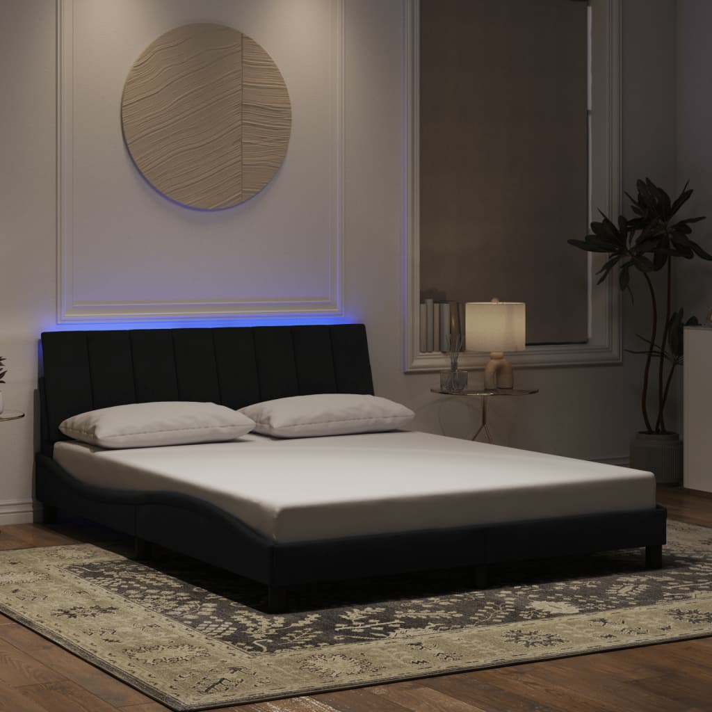 Bedframe met LED zonder matras "Hanko" fluweel zwart 160x200 cm is nu te koop bij PeponiXL, paradijselijk wonen!