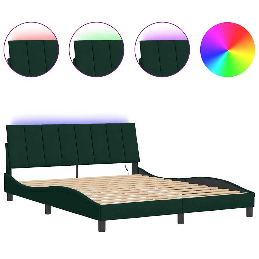 Bedframe met LED zonder matras "Hanko" fluweel donkergroen 160x200 cm is nu te koop bij PeponiXL, paradijselijk wonen!