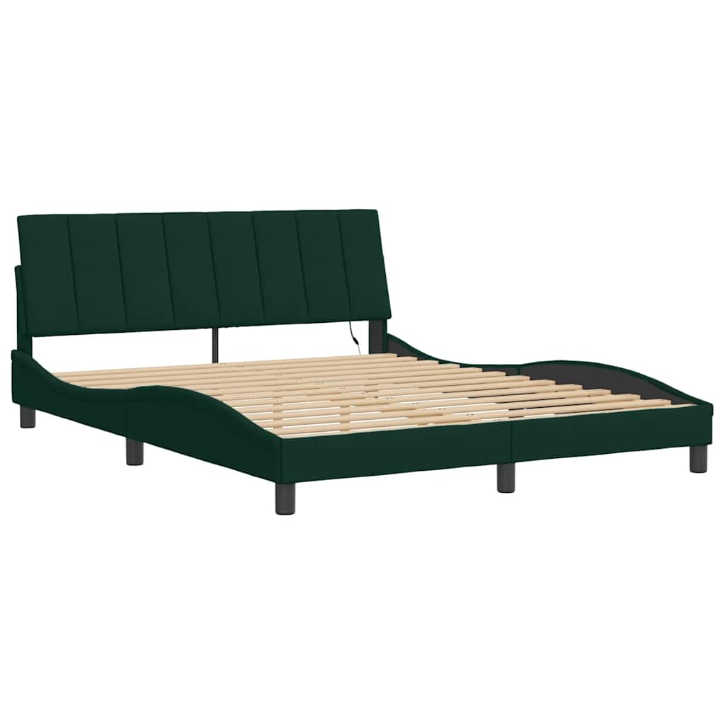 Bedframe met LED zonder matras "Hanko" fluweel donkergroen 160x200 cm is nu te koop bij PeponiXL, paradijselijk wonen!