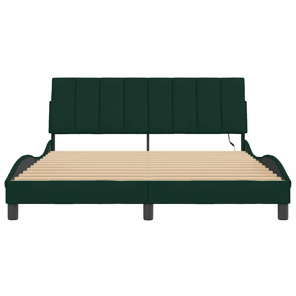 Bedframe met LED zonder matras "Hanko" fluweel donkergroen 160x200 cm is nu te koop bij PeponiXL, paradijselijk wonen!