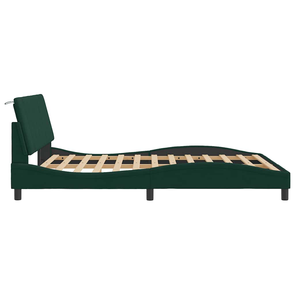 Bedframe met LED zonder matras "Hanko" fluweel donkergroen 160x200 cm is nu te koop bij PeponiXL, paradijselijk wonen!