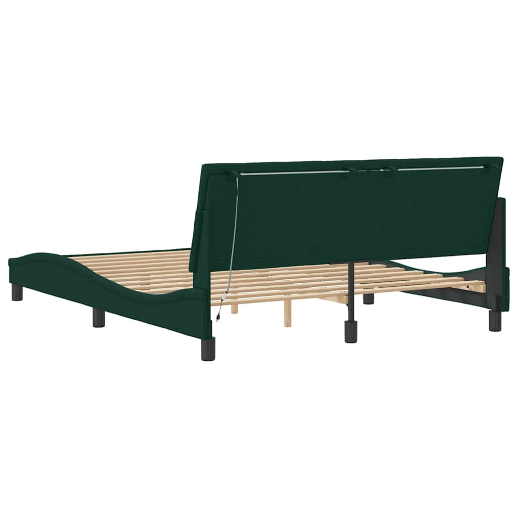 Bedframe met LED zonder matras "Hanko" fluweel donkergroen 160x200 cm is nu te koop bij PeponiXL, paradijselijk wonen!