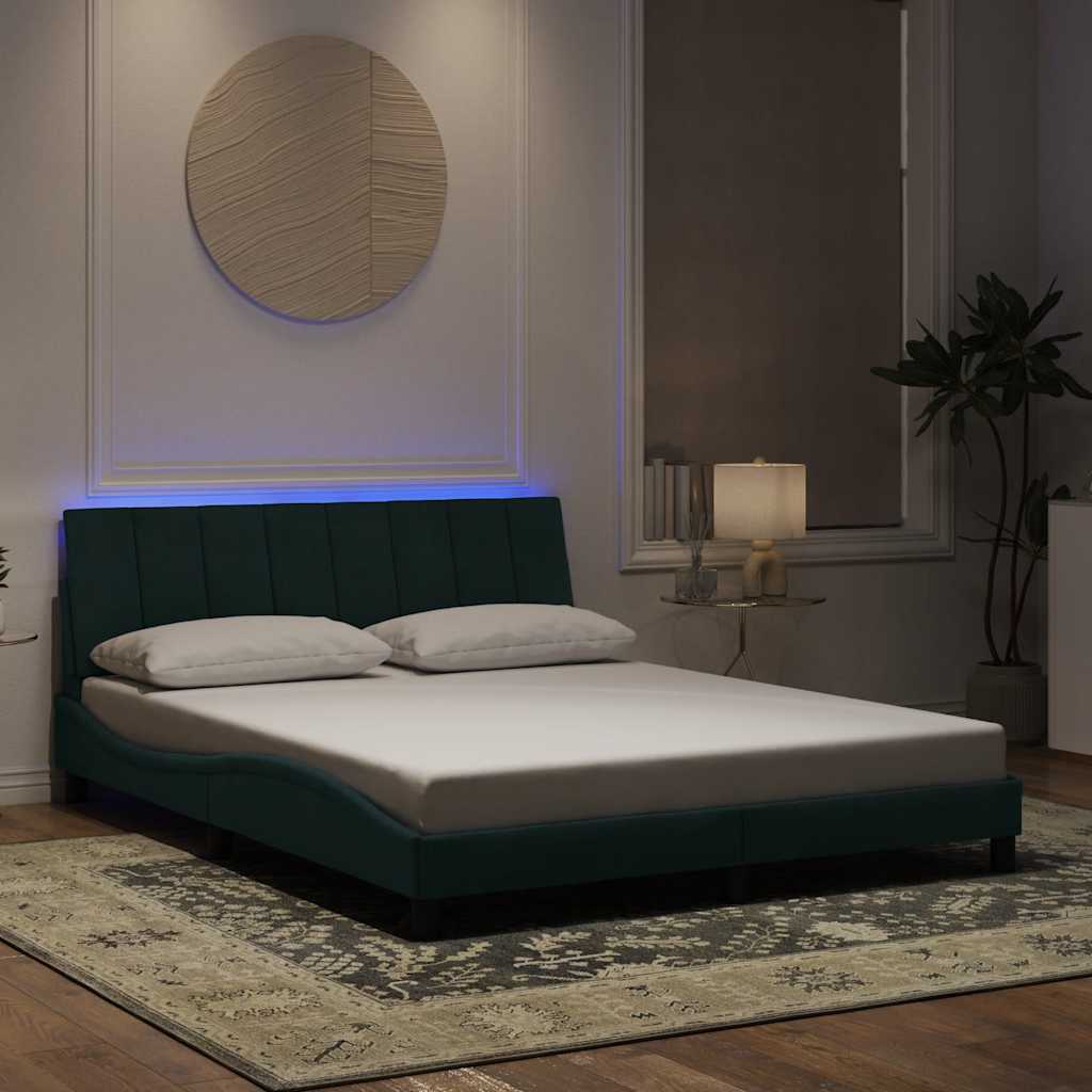 Bedframe met LED zonder matras "Hanko" fluweel donkergroen 160x200 cm is nu te koop bij PeponiXL, paradijselijk wonen!