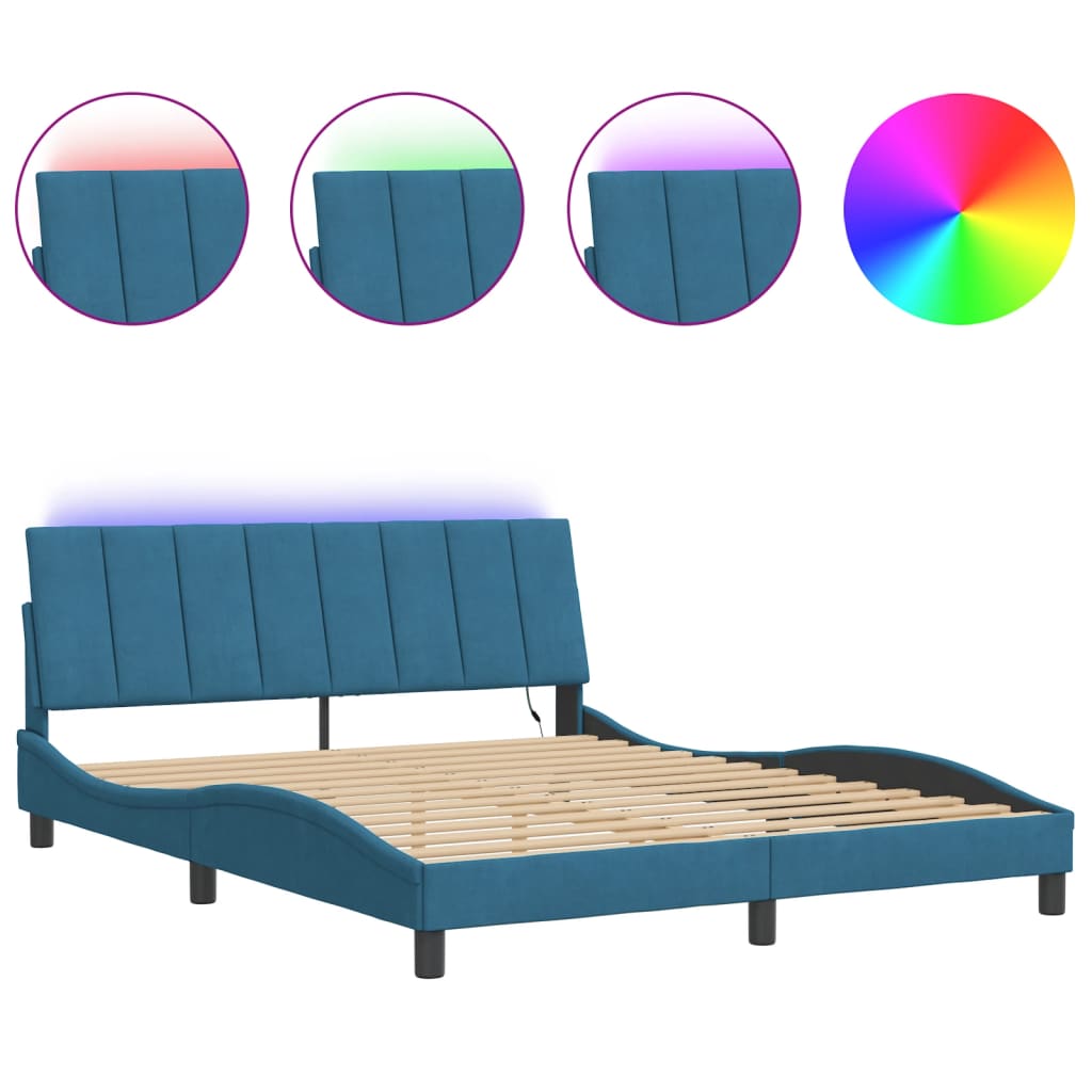 Bedframe met LED zonder matras "Hanko" fluweel blauw 160x200 cm is nu te koop bij PeponiXL, paradijselijk wonen!