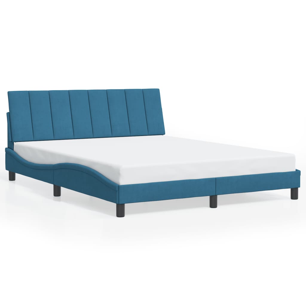 Bedframe met LED zonder matras "Hanko" fluweel blauw 160x200 cm is nu te koop bij PeponiXL, paradijselijk wonen!