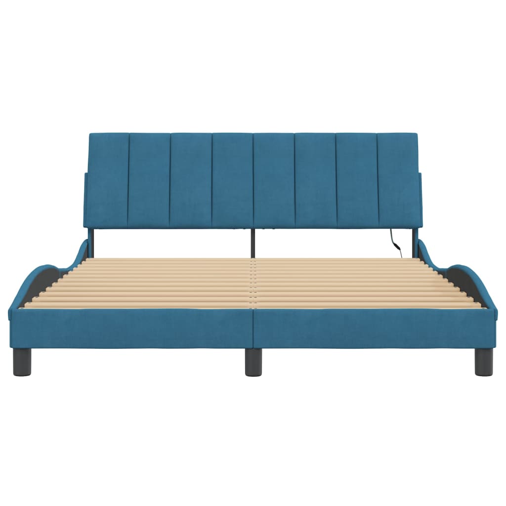 Bedframe met LED zonder matras "Hanko" fluweel blauw 160x200 cm is nu te koop bij PeponiXL, paradijselijk wonen!