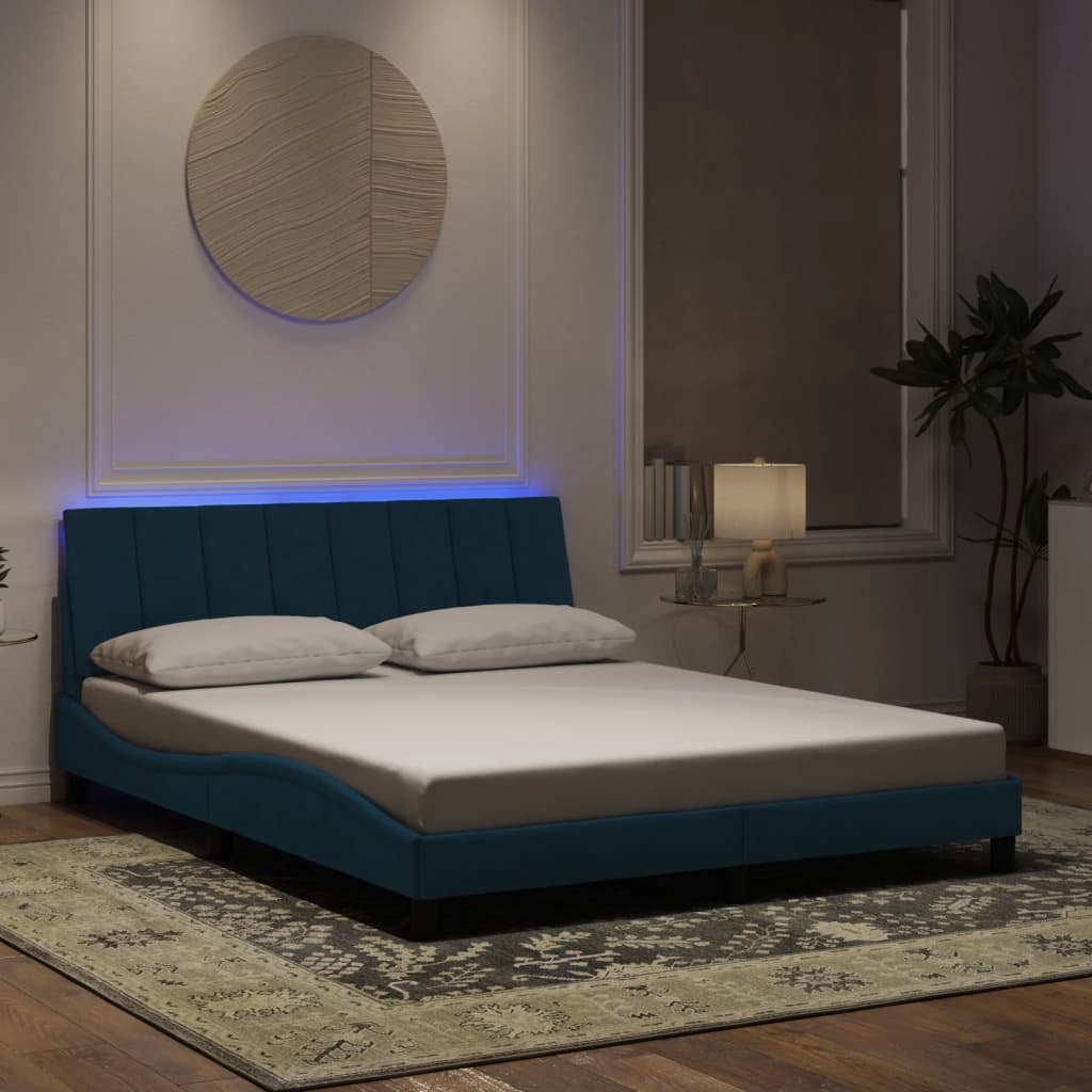 Bedframe met LED zonder matras "Hanko" fluweel blauw 160x200 cm is nu te koop bij PeponiXL, paradijselijk wonen!