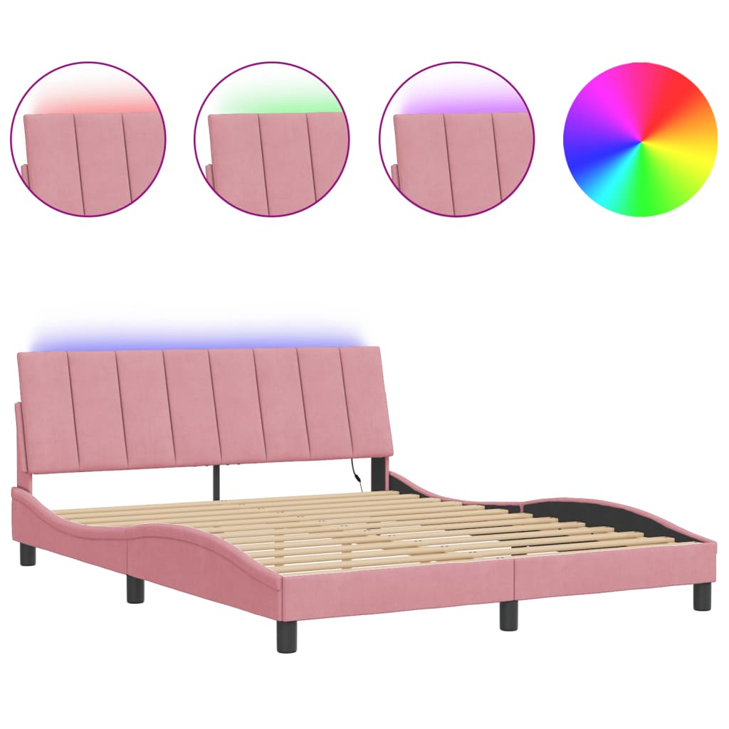 Bedframe met LED zonder matras "Hanko" fluweel roze 160x200 cm is nu te koop bij PeponiXL, paradijselijk wonen!