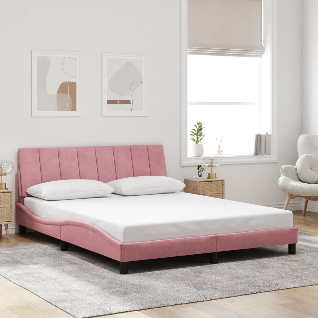Bedframe met LED zonder matras "Hanko" fluweel roze 160x200 cm is nu te koop bij PeponiXL, paradijselijk wonen!