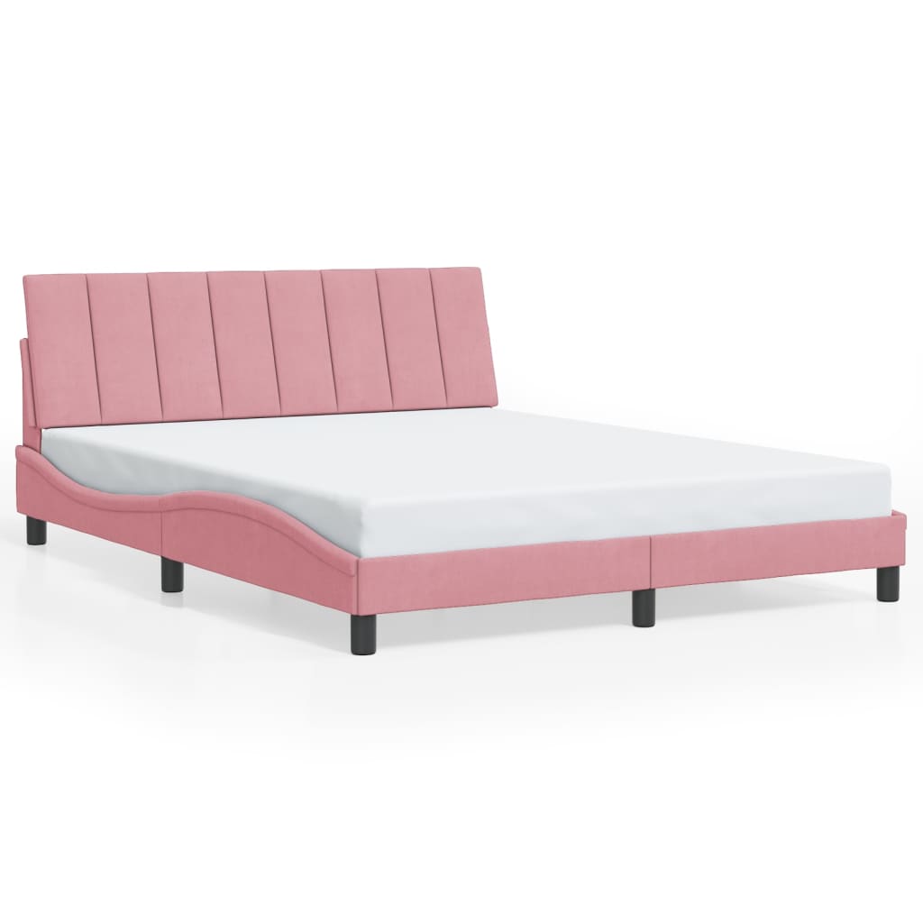 Bedframe met LED zonder matras "Hanko" fluweel roze 160x200 cm is nu te koop bij PeponiXL, paradijselijk wonen!