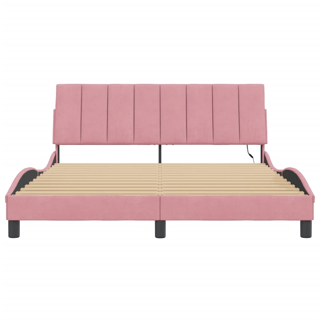 Bedframe met LED zonder matras "Hanko" fluweel roze 160x200 cm is nu te koop bij PeponiXL, paradijselijk wonen!