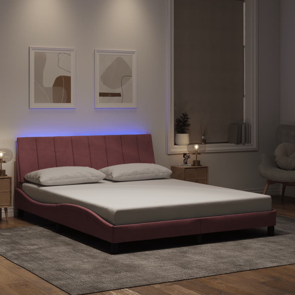 Bedframe met LED zonder matras "Hanko" fluweel roze 160x200 cm is nu te koop bij PeponiXL, paradijselijk wonen!