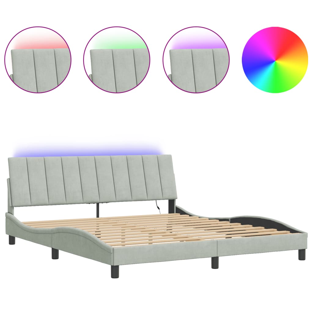 Bedframe met LED zonder matras "Hanko" fluweel lichtgrijs 180x200 cm is nu te koop bij PeponiXL, paradijselijk wonen!