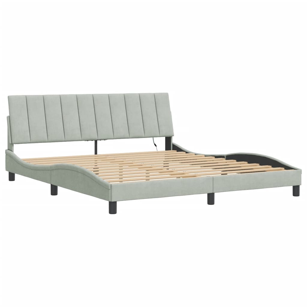 Bedframe met LED zonder matras "Hanko" fluweel lichtgrijs 180x200 cm is nu te koop bij PeponiXL, paradijselijk wonen!