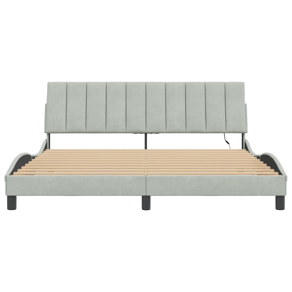 Bedframe met LED zonder matras "Hanko" fluweel lichtgrijs 180x200 cm is nu te koop bij PeponiXL, paradijselijk wonen!