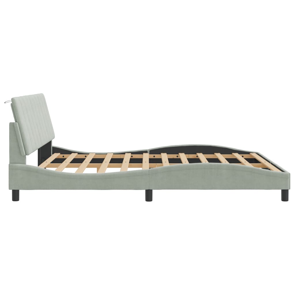 Bedframe met LED zonder matras "Hanko" fluweel lichtgrijs 180x200 cm is nu te koop bij PeponiXL, paradijselijk wonen!