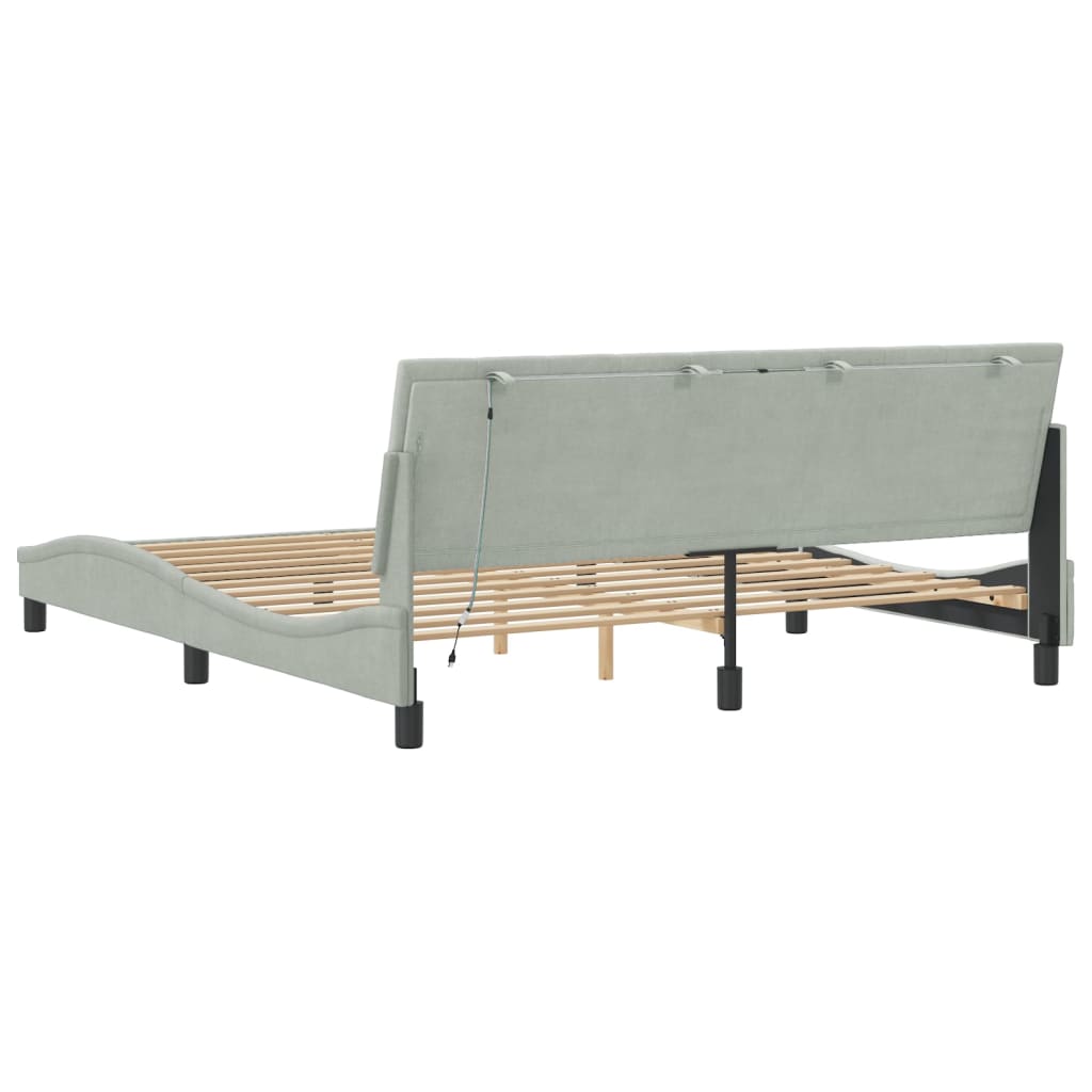 Bedframe met LED zonder matras "Hanko" fluweel lichtgrijs 180x200 cm is nu te koop bij PeponiXL, paradijselijk wonen!