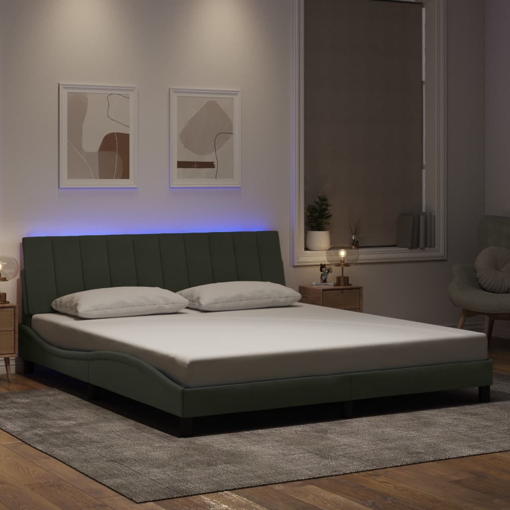 Bedframe met LED zonder matras "Hanko" fluweel lichtgrijs 180x200 cm is nu te koop bij PeponiXL, paradijselijk wonen!