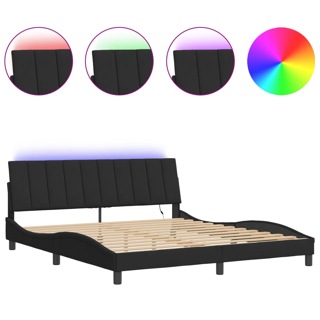 Bedframe met LED zonder matras "Hanko" fluweel zwart 180x200 cm is nu te koop bij PeponiXL, paradijselijk wonen!