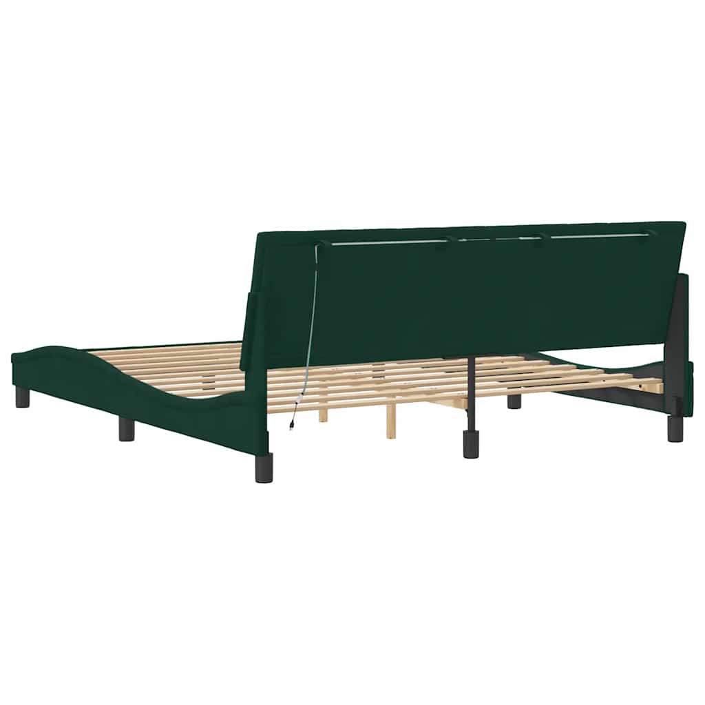 Bedframe met LED zonder matras "Hanko" fluweel donkergroen 180x200 cm is nu te koop bij PeponiXL, paradijselijk wonen!