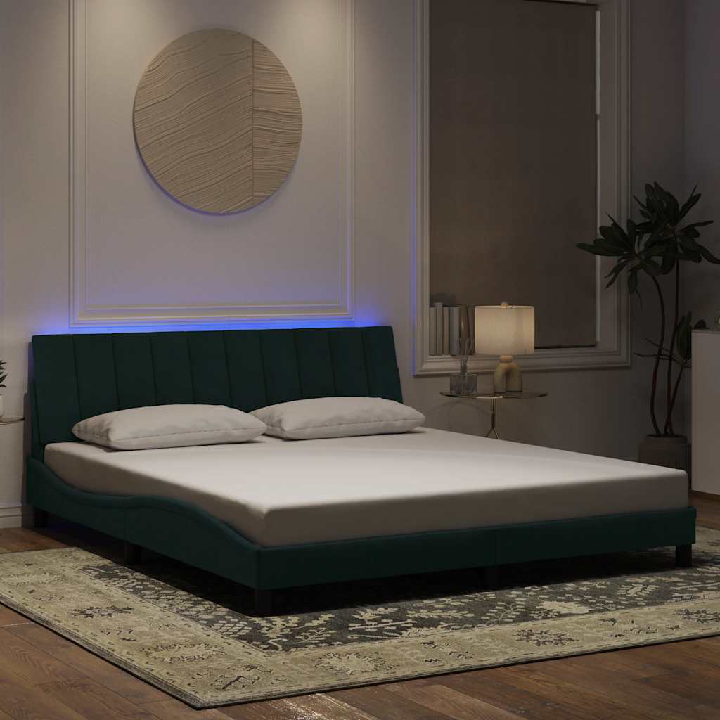 Bedframe met LED zonder matras "Hanko" fluweel donkergroen 180x200 cm is nu te koop bij PeponiXL, paradijselijk wonen!