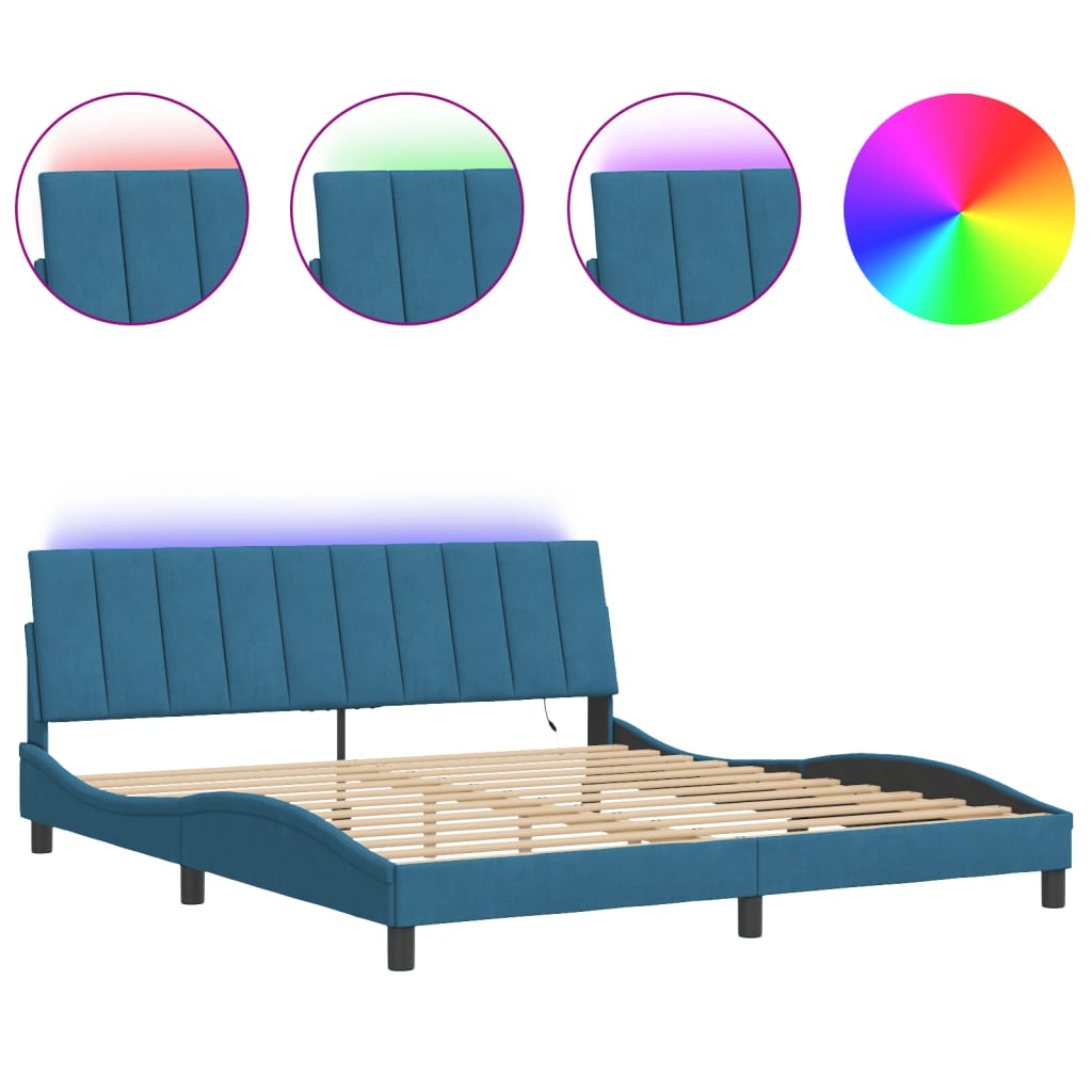 Bedframe met LED zonder matras "Hanko" fluweel blauw 180x200 cm is nu te koop bij PeponiXL, paradijselijk wonen!