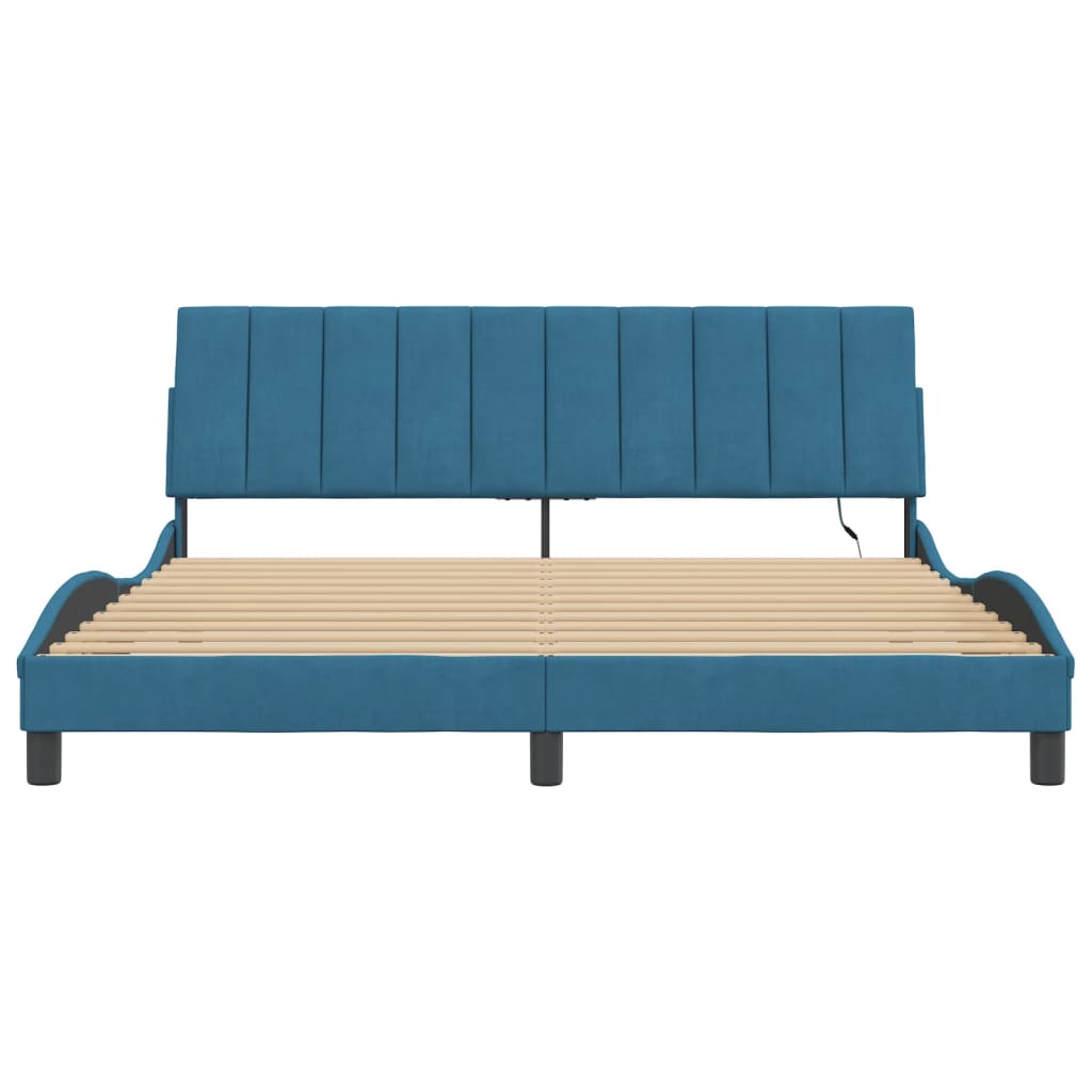 Bedframe met LED zonder matras "Hanko" fluweel blauw 180x200 cm is nu te koop bij PeponiXL, paradijselijk wonen!
