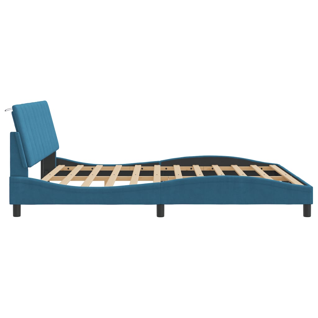 Bedframe met LED zonder matras "Hanko" fluweel blauw 180x200 cm is nu te koop bij PeponiXL, paradijselijk wonen!