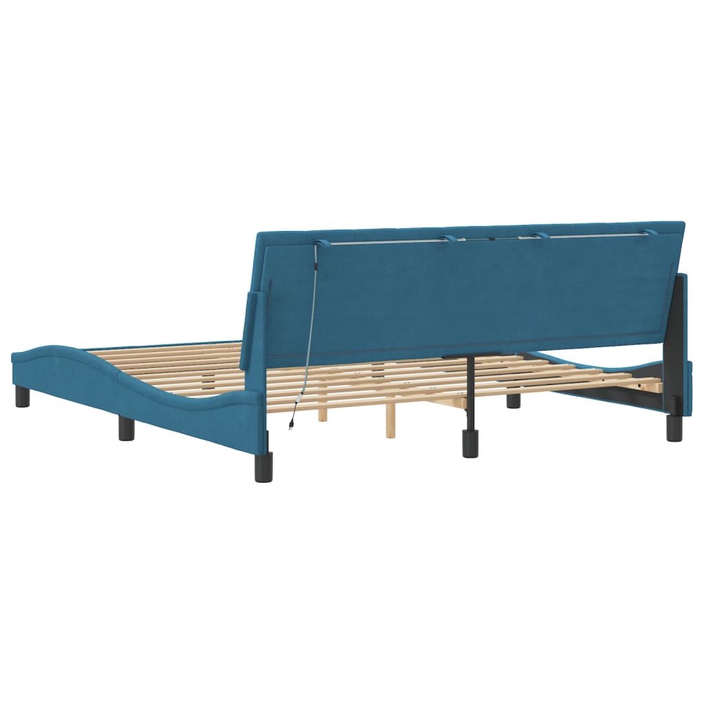 Bedframe met LED zonder matras "Hanko" fluweel blauw 180x200 cm is nu te koop bij PeponiXL, paradijselijk wonen!