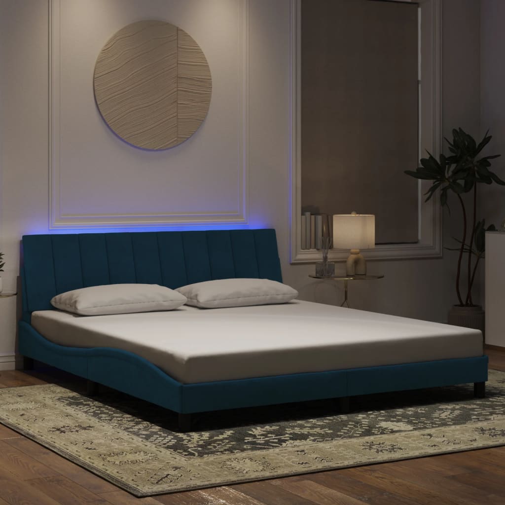 Bedframe met LED zonder matras "Hanko" fluweel blauw 180x200 cm is nu te koop bij PeponiXL, paradijselijk wonen!