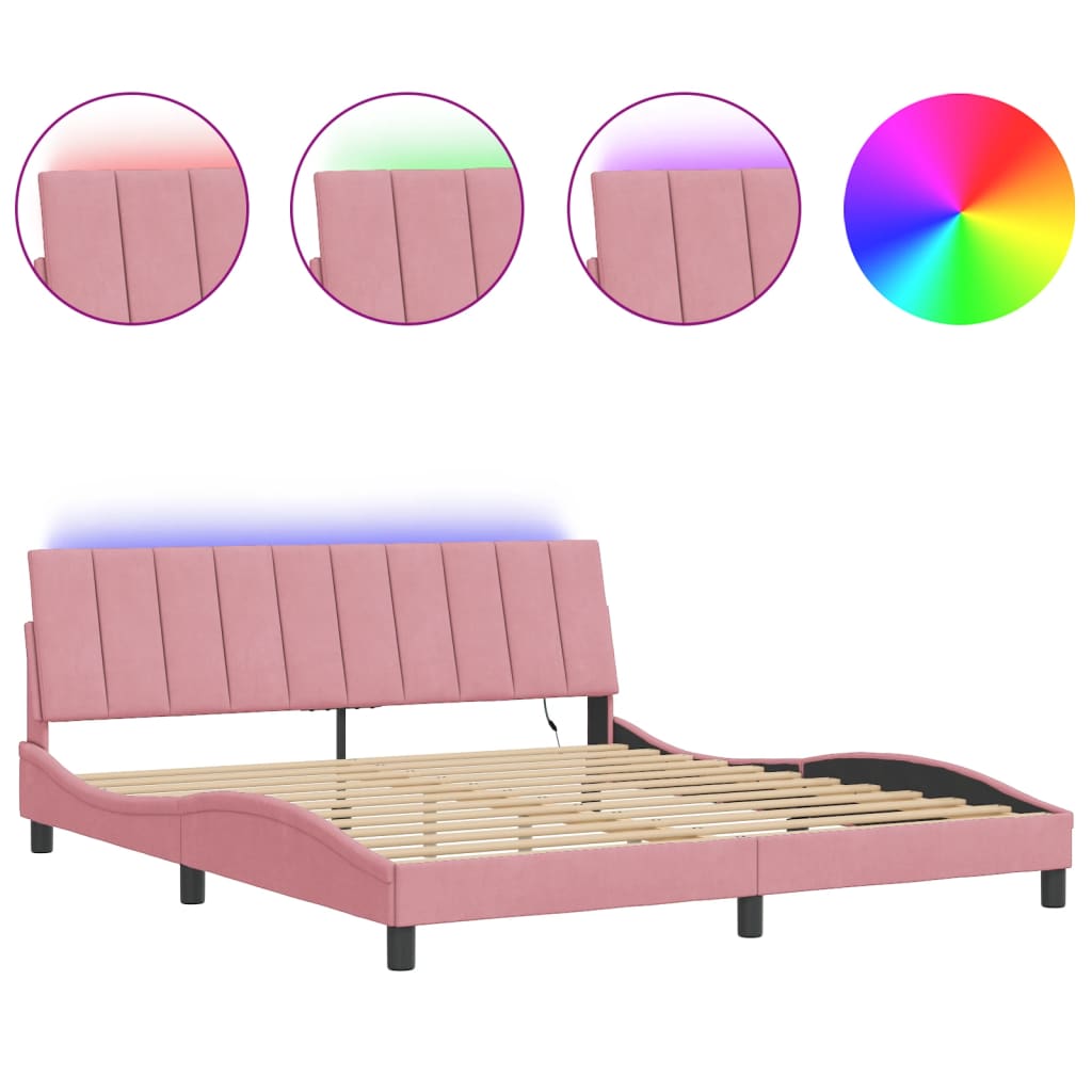 Bedframe met LED zonder matras "Hanko" fluweel roze 180x200 cm is nu te koop bij PeponiXL, paradijselijk wonen!