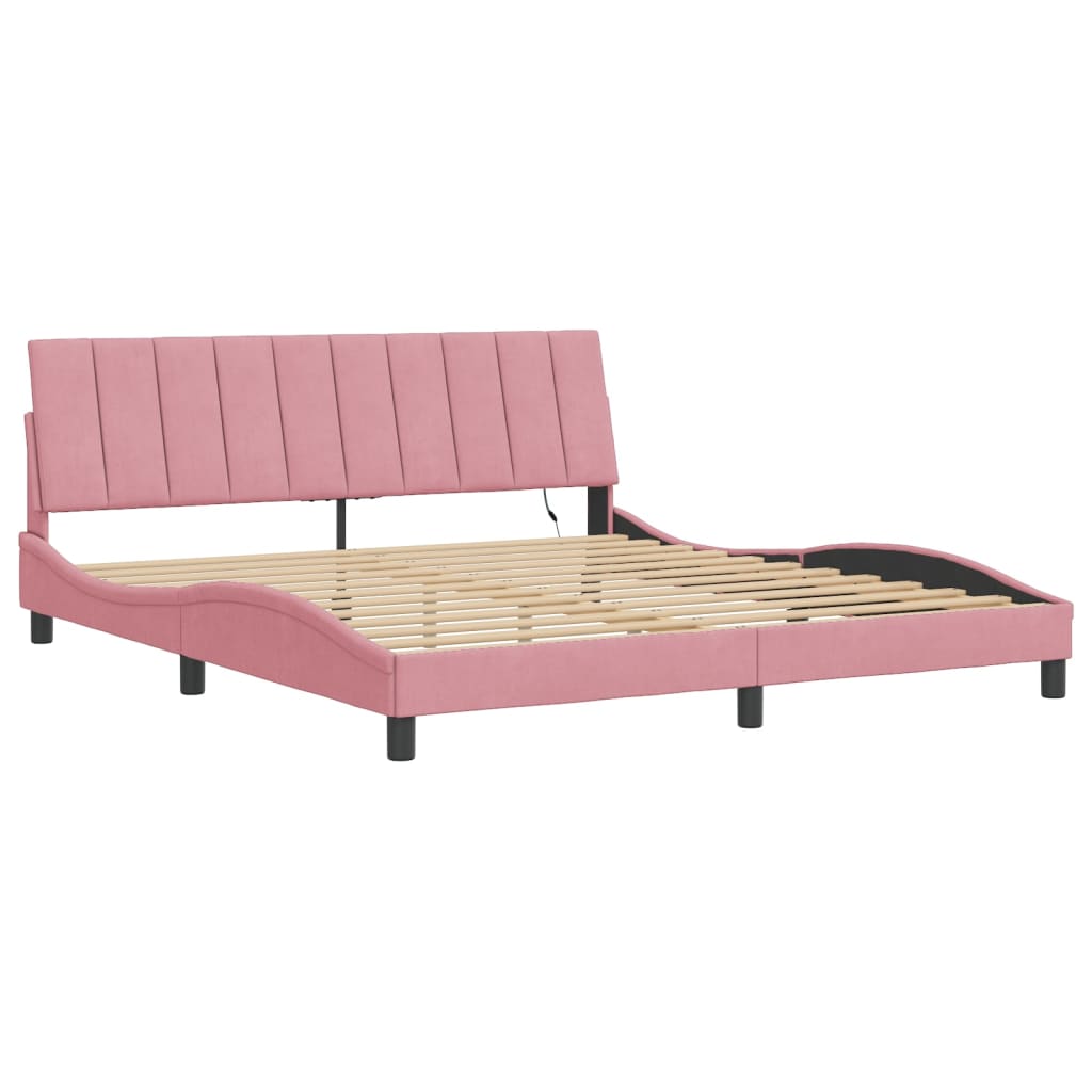 Bedframe met LED zonder matras "Hanko" fluweel roze 180x200 cm is nu te koop bij PeponiXL, paradijselijk wonen!