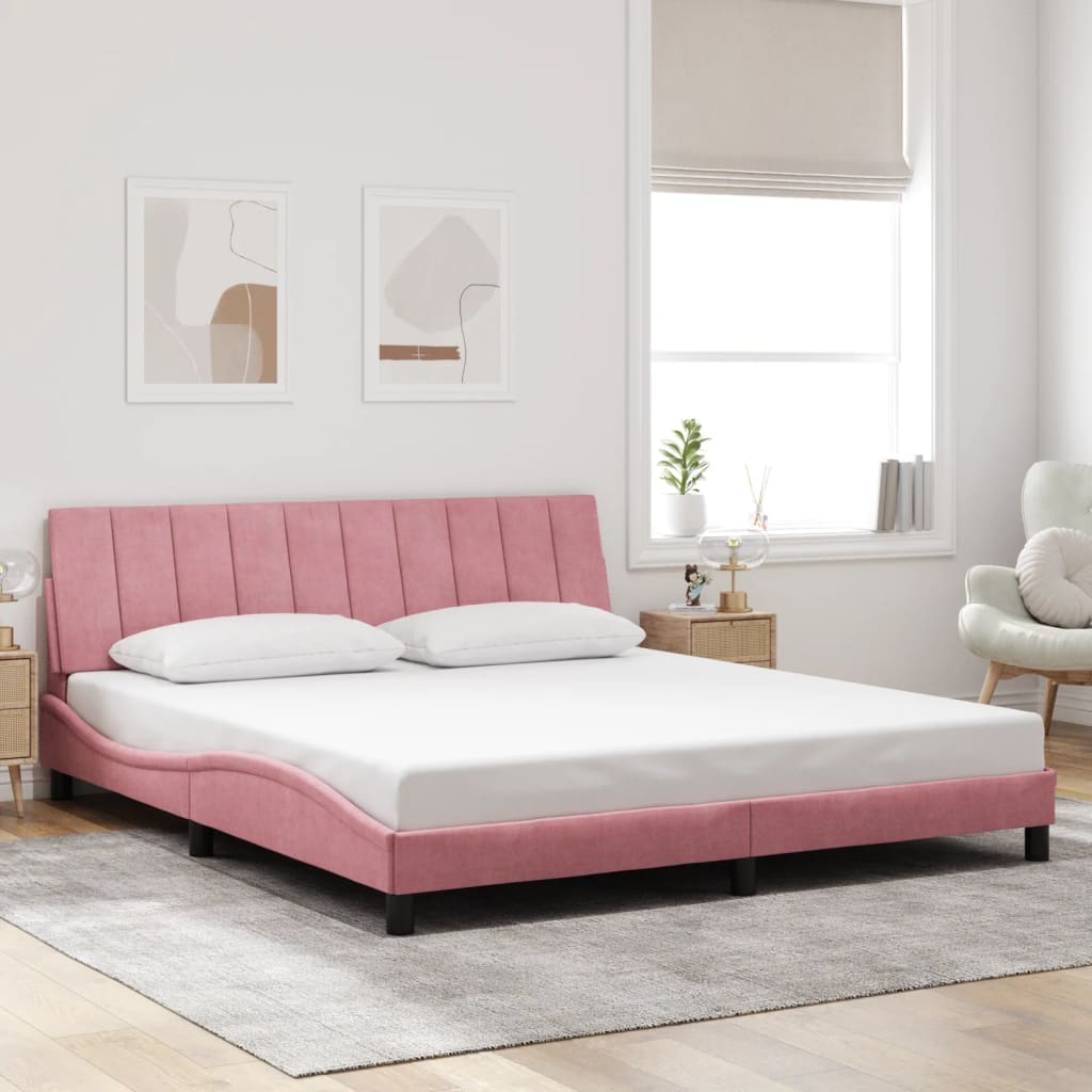 Bedframe met LED zonder matras "Hanko" fluweel roze 180x200 cm is nu te koop bij PeponiXL, paradijselijk wonen!