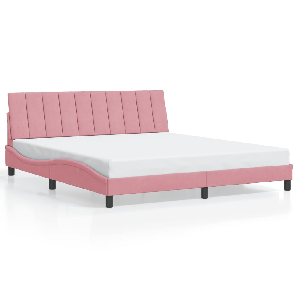 Bedframe met LED zonder matras "Hanko" fluweel roze 180x200 cm is nu te koop bij PeponiXL, paradijselijk wonen!