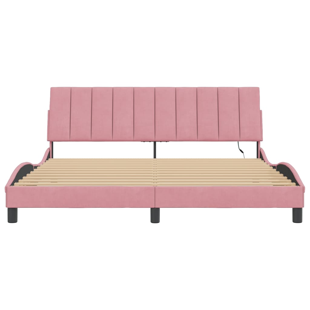 Bedframe met LED zonder matras "Hanko" fluweel roze 180x200 cm is nu te koop bij PeponiXL, paradijselijk wonen!