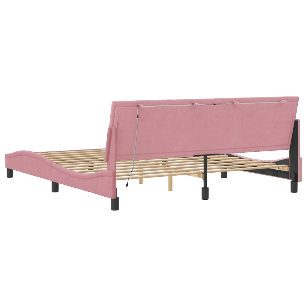 Bedframe met LED zonder matras "Hanko" fluweel roze 180x200 cm is nu te koop bij PeponiXL, paradijselijk wonen!