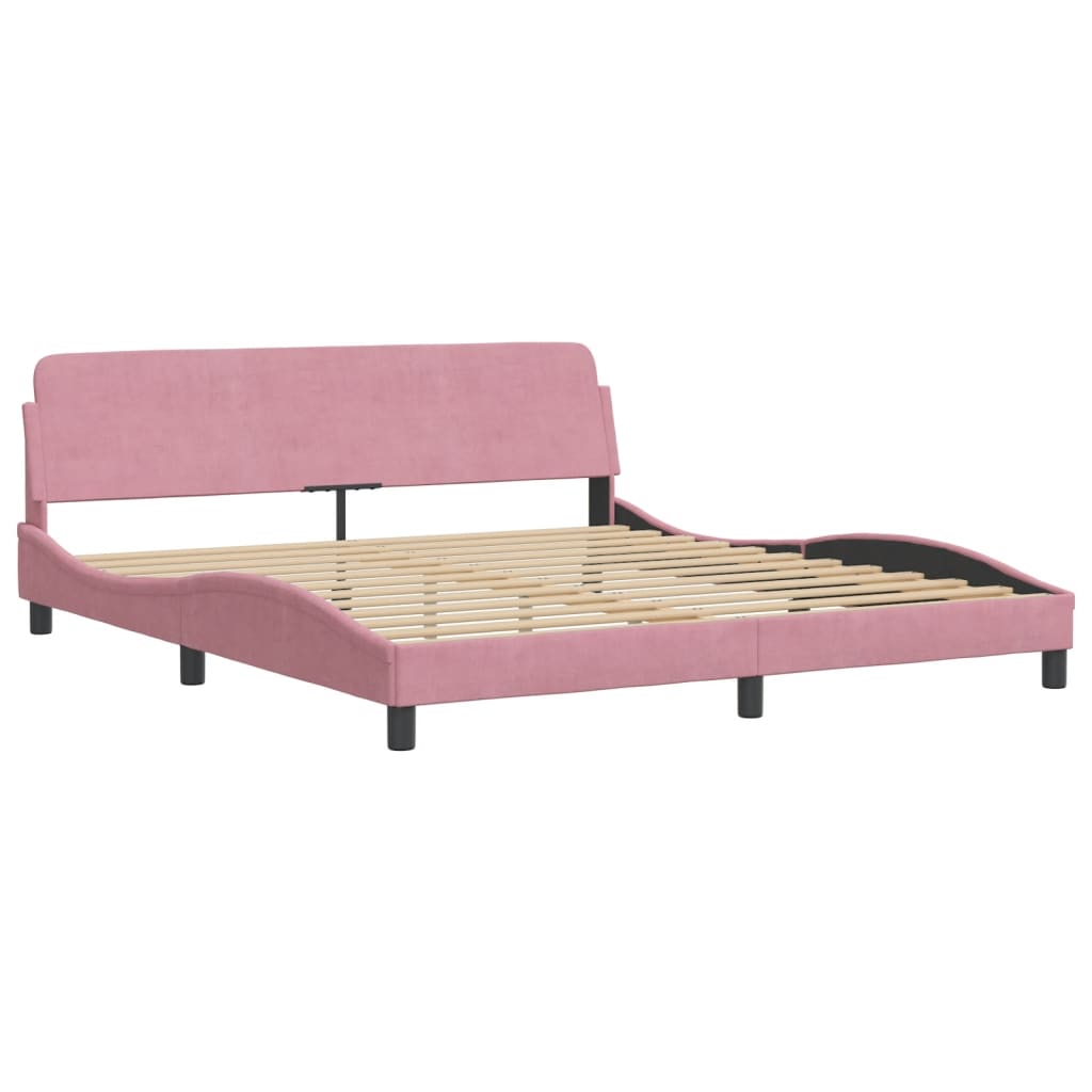 Bedframe met LED zonder matras "Hanko" fluweel roze 180x200 cm is nu te koop bij PeponiXL, paradijselijk wonen!