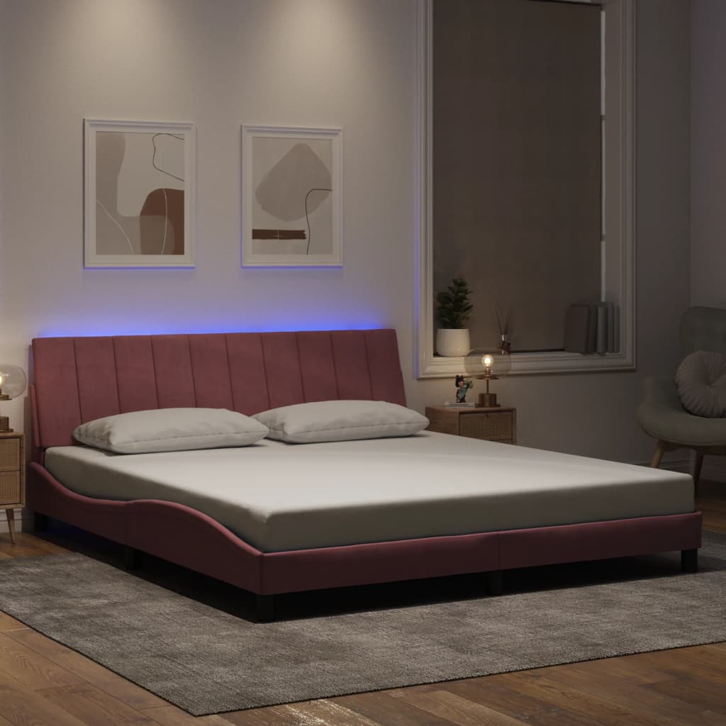 Bedframe met LED zonder matras "Hanko" fluweel roze 180x200 cm is nu te koop bij PeponiXL, paradijselijk wonen!