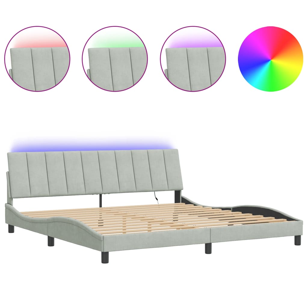 Bedframe met LED zonder matras "Hanko" fluweel lichtgrijs 200x200 cm is nu te koop bij PeponiXL, paradijselijk wonen!