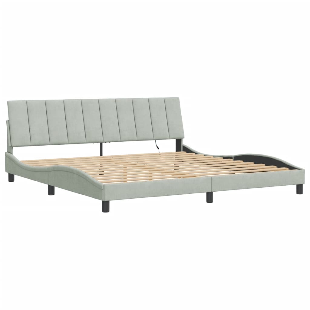 Bedframe met LED zonder matras "Hanko" fluweel lichtgrijs 200x200 cm is nu te koop bij PeponiXL, paradijselijk wonen!