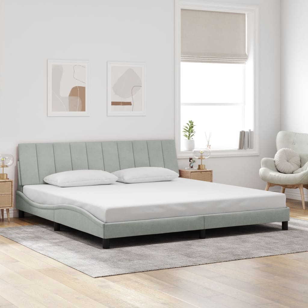 Bedframe met LED zonder matras "Hanko" fluweel lichtgrijs 200x200 cm is nu te koop bij PeponiXL, paradijselijk wonen!
