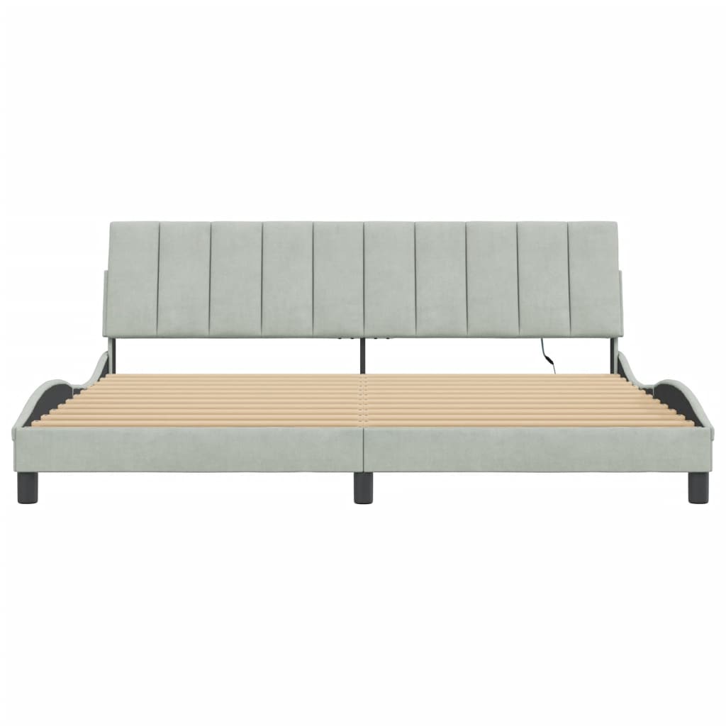 Bedframe met LED zonder matras "Hanko" fluweel lichtgrijs 200x200 cm is nu te koop bij PeponiXL, paradijselijk wonen!