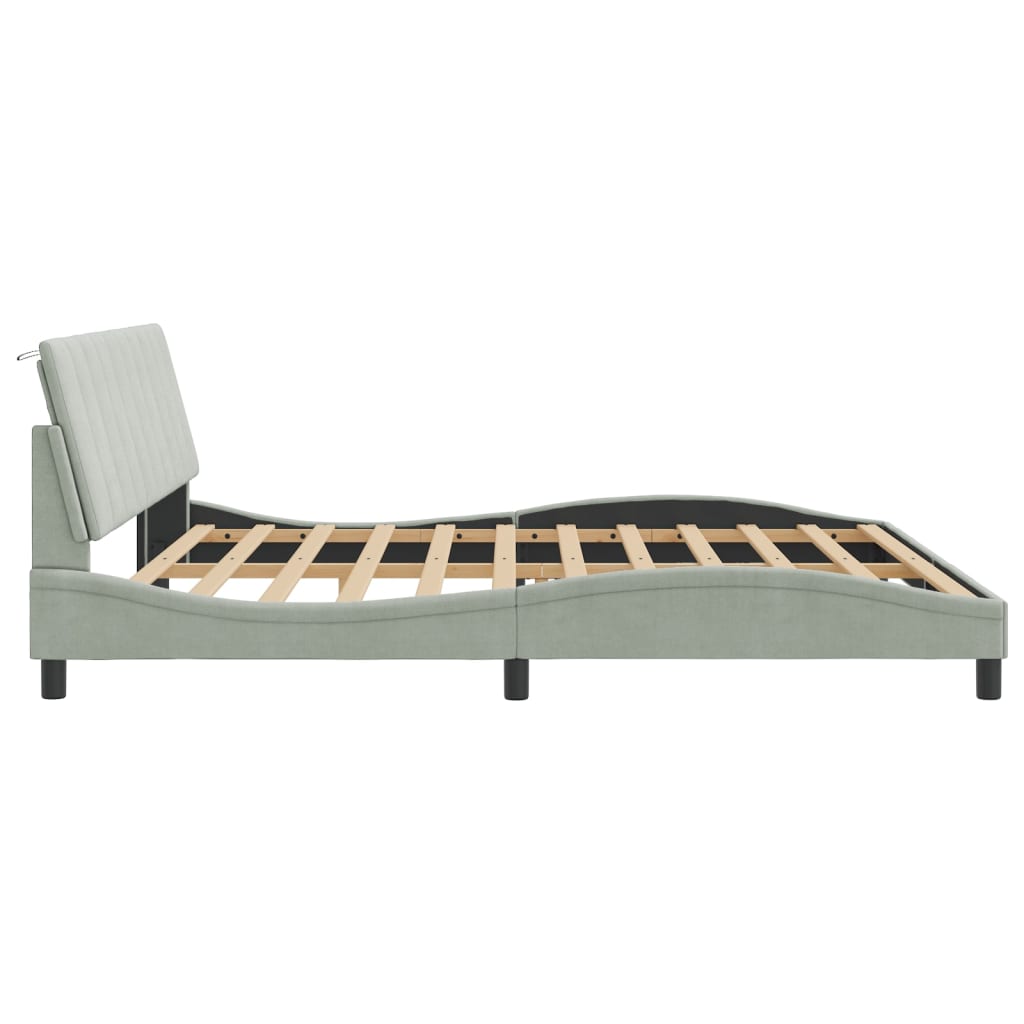 Bedframe met LED zonder matras "Hanko" fluweel lichtgrijs 200x200 cm is nu te koop bij PeponiXL, paradijselijk wonen!