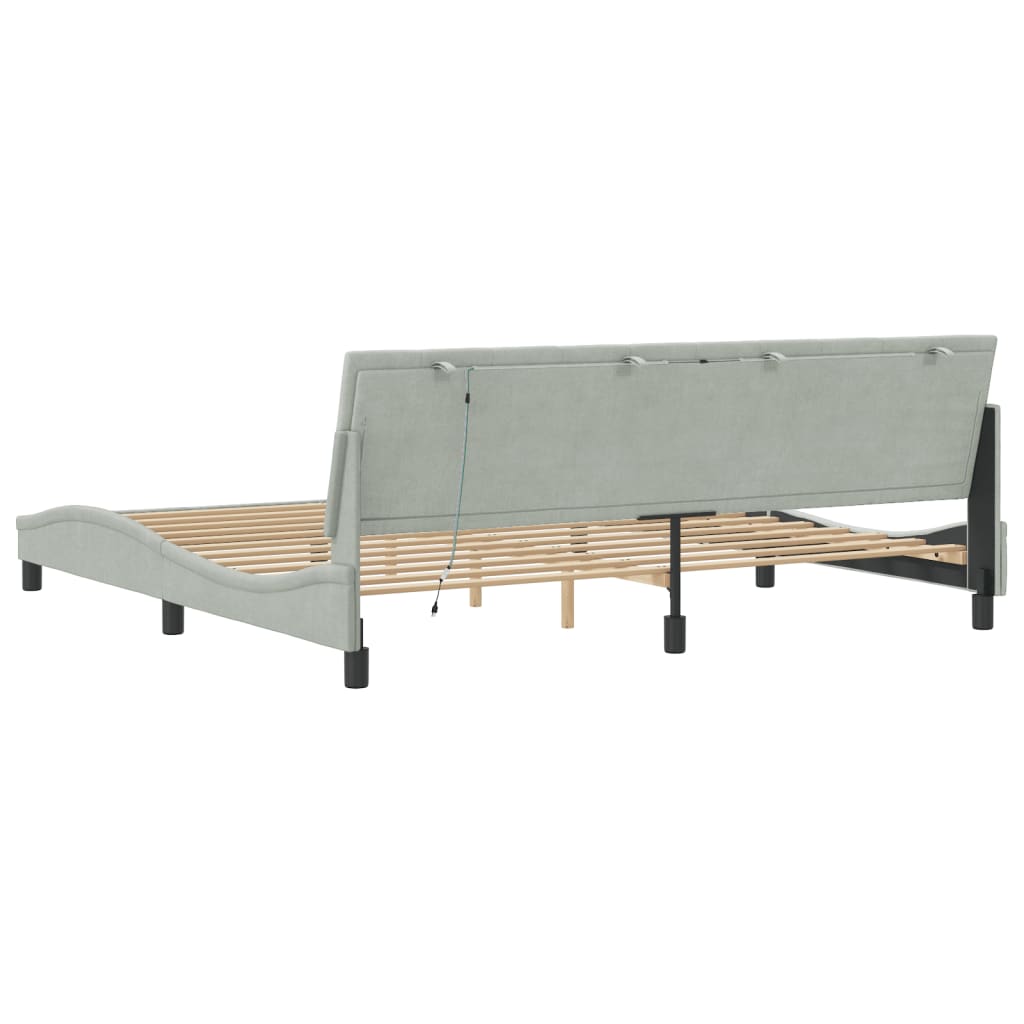 Bedframe met LED zonder matras "Hanko" fluweel lichtgrijs 200x200 cm is nu te koop bij PeponiXL, paradijselijk wonen!
