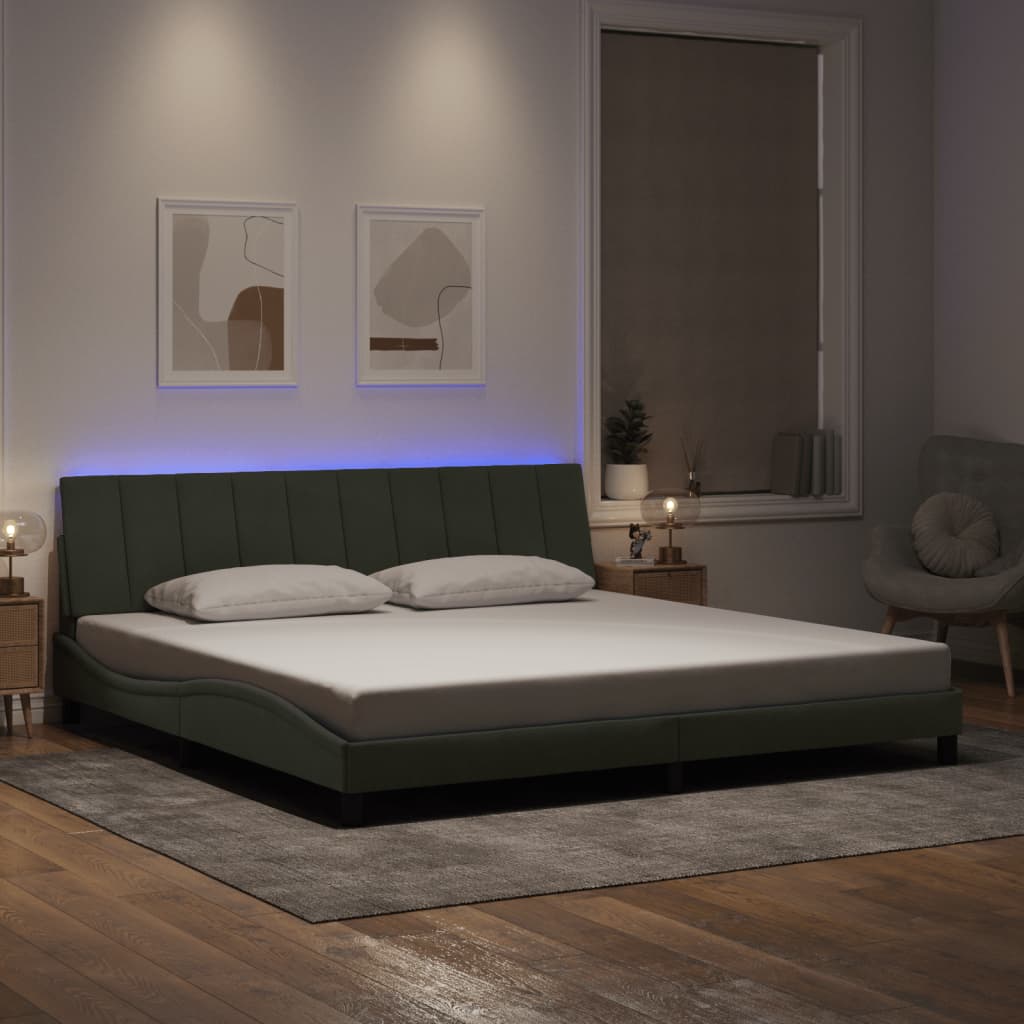 Bedframe met LED zonder matras "Hanko" fluweel lichtgrijs 200x200 cm is nu te koop bij PeponiXL, paradijselijk wonen!